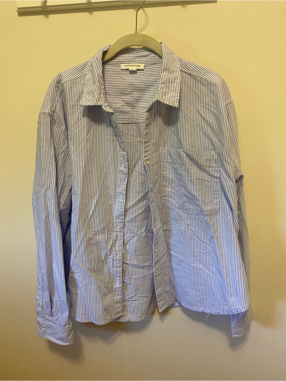 beachlunchlounge Light Blue & White Striped Shirt women’s large 100% cotton